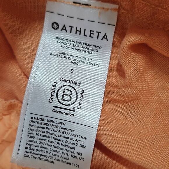 Athleta Cabo Linen Jogger Womens Size 8 100% Linen Pants Cactus Peach Orange - Picture 5 of 7